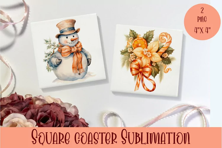 Peach color christmas victorian Square Coaster Sublimation