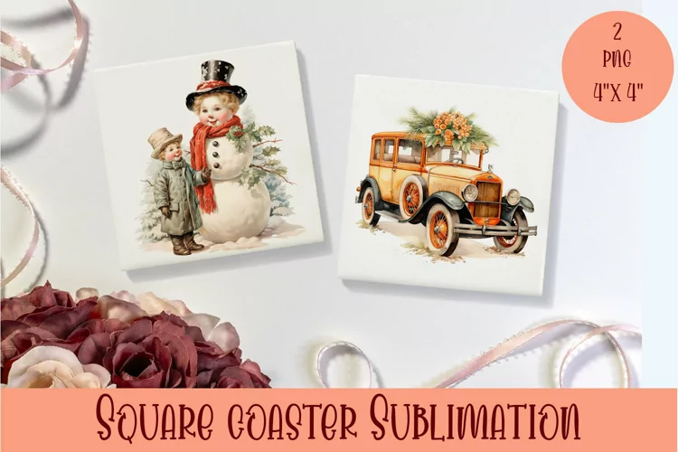 Peach color christmas victorian Square Coaster Sublimation