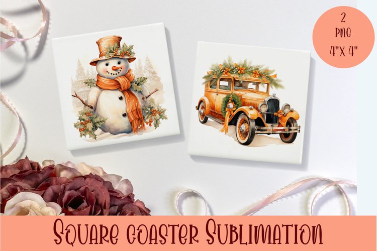 Peach color christmas victorian Square Coaster Sublimation