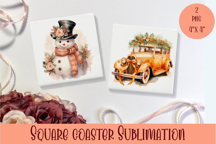 Peach color christmas victorian Square Coaster Sublimation