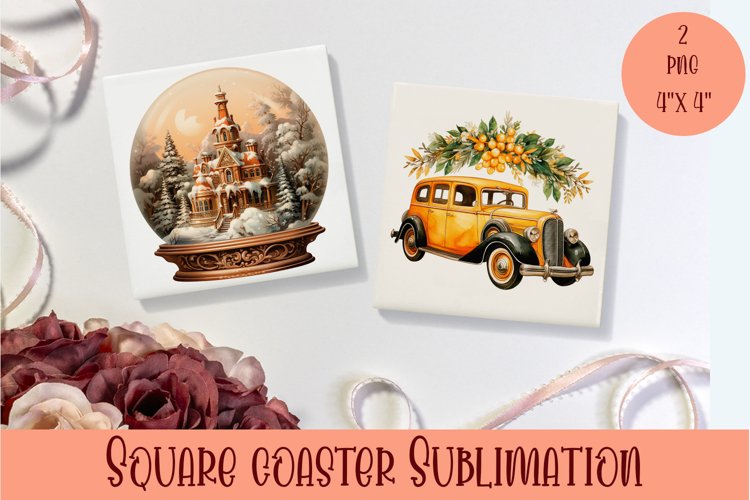 Peach color christmas victorian Square Coaster Sublimation