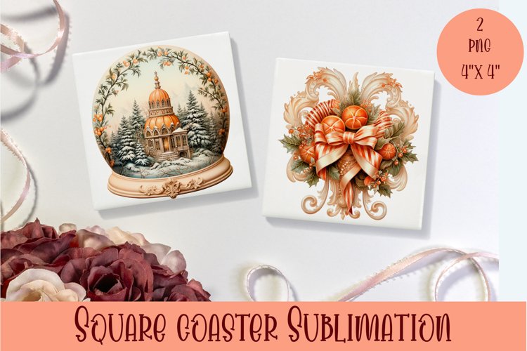 Peach color christmas victorian Square Coaster Sublimation