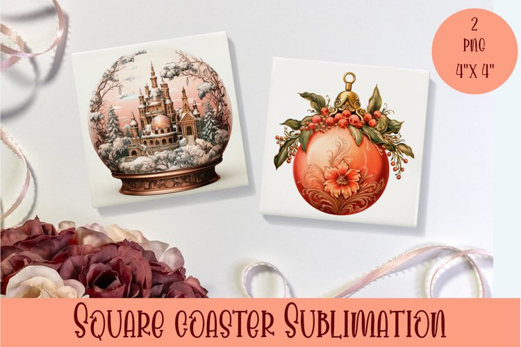 Peach color christmas victorian Square Coaster Sublimation