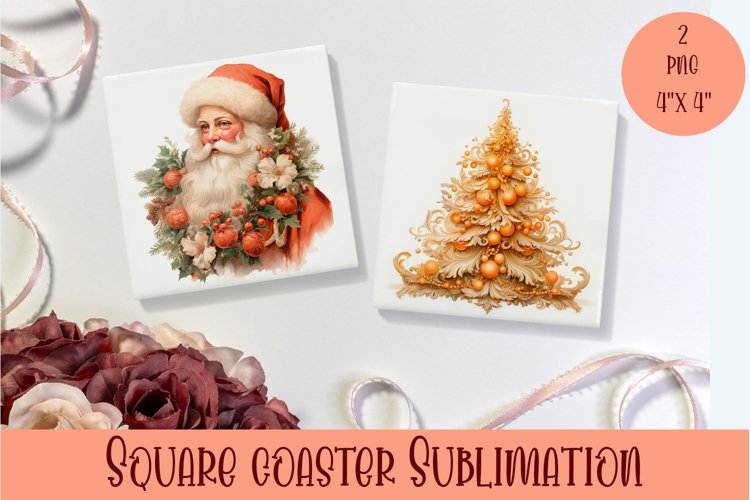 Peach color christmas victorian Square Coaster Sublimation