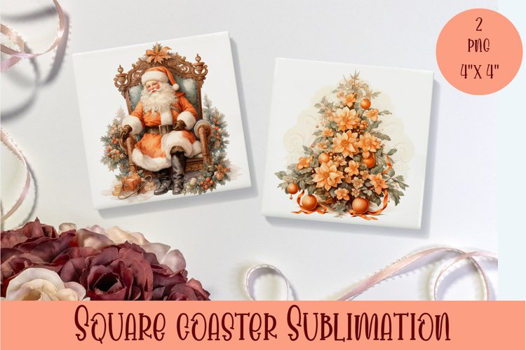 Peach color christmas victorian Square Coaster Sublimation