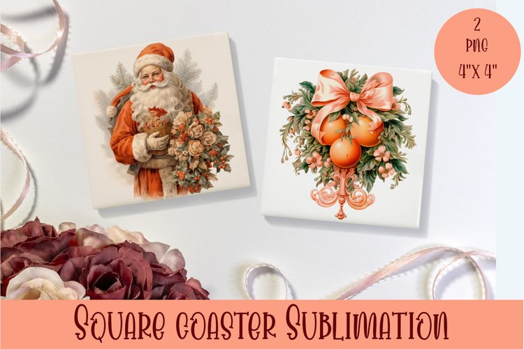 Peach color christmas victorian Square Coaster Sublimation