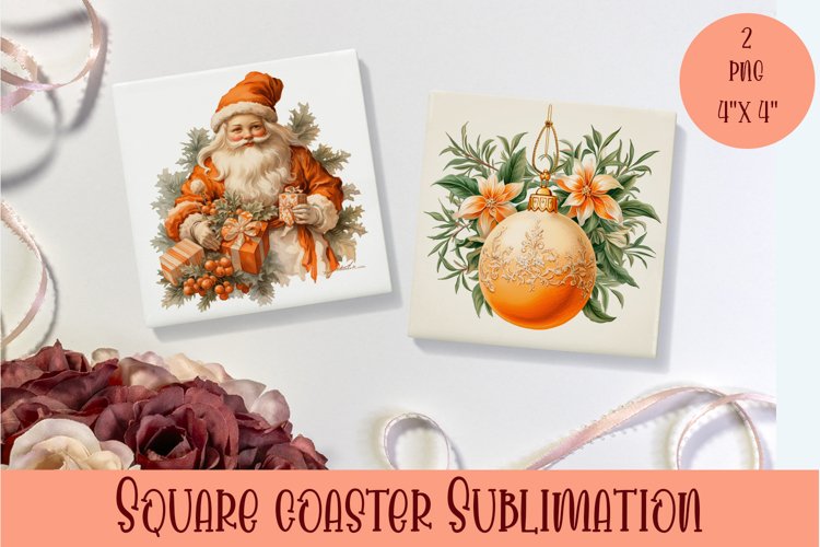 Peach color christmas victorian Square Coaster Sublimation