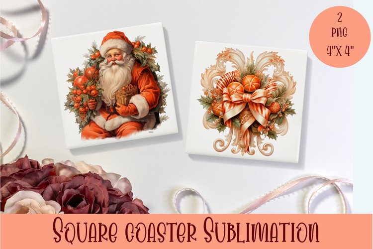 Peach color christmas victorian Square Coaster Sublimation