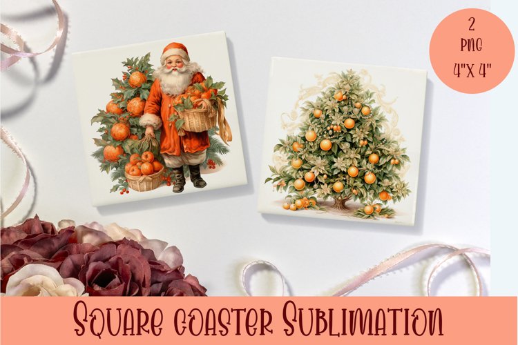 Peach color christmas victorian Square Coaster Sublimation