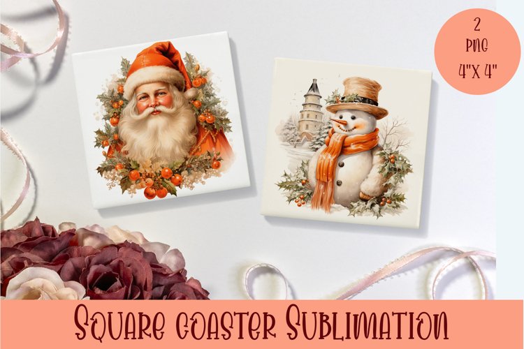 Peach color christmas victorian Square Coaster Sublimation