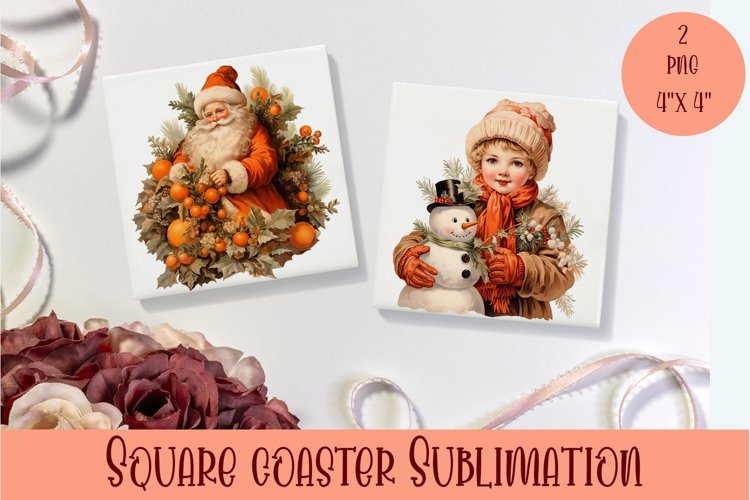 Peach color christmas victorian Square Coaster Sublimation