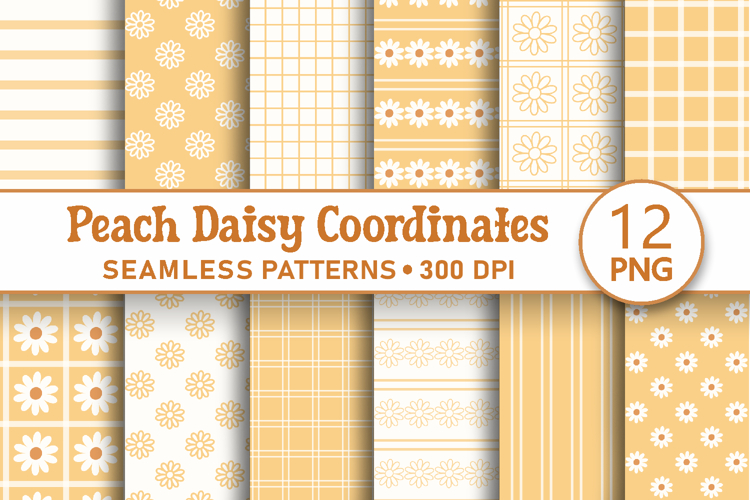 Peach daisy seamless patterns Digital paper png bundle