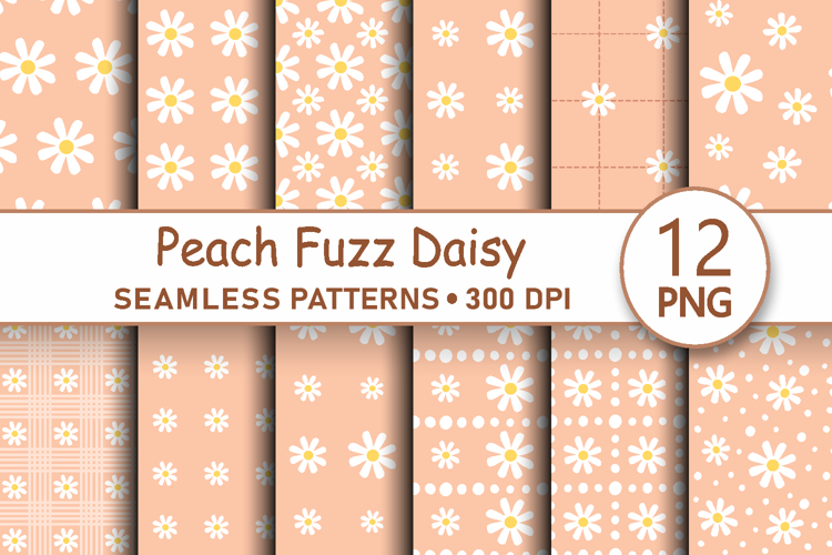 Peach fuzz daisy seamless patterns png Plaid digital papers