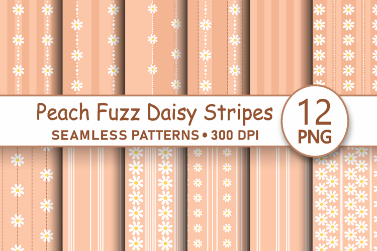 Peach fuzz daisy striped seamless pattern png digital paper