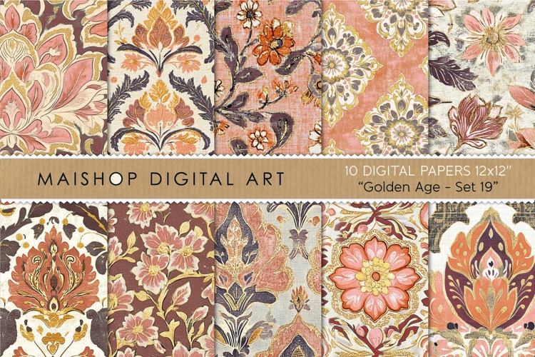 Peach and Maroon Boho Chic Floral Patterns example image 1