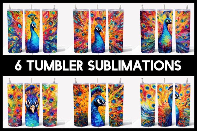6 Rainbow Peacock Tumbler Sublimation example image 1
