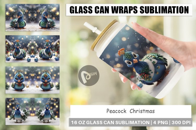 Glass Can Wraps Peacock Christmas