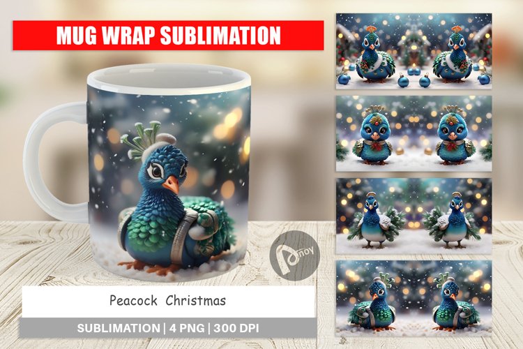 Mug sublimation design Peacock Christmas