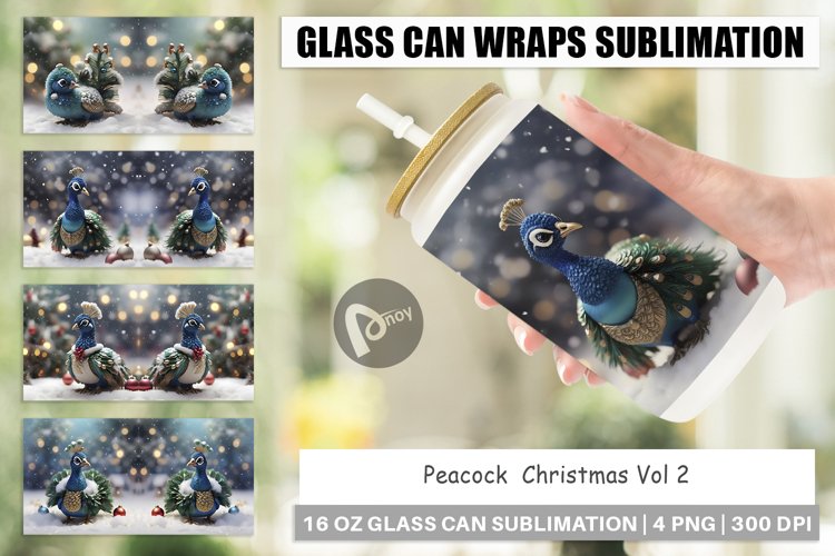 Glass Can Wraps Peacock Christmas