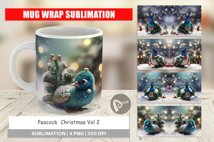 Mug sublimation design Peacock Christmas