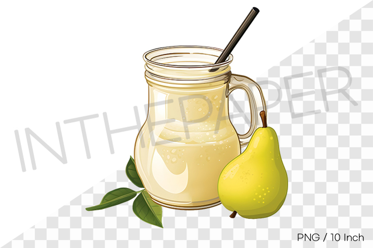 Pear smoothie in glass jar PNG fruit cartoon summer clipart