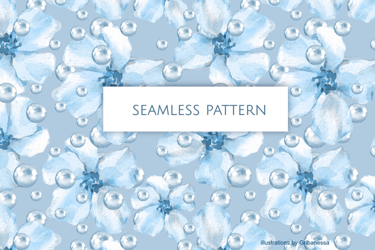 Pearl Azure Watercolor Seamless Pattern