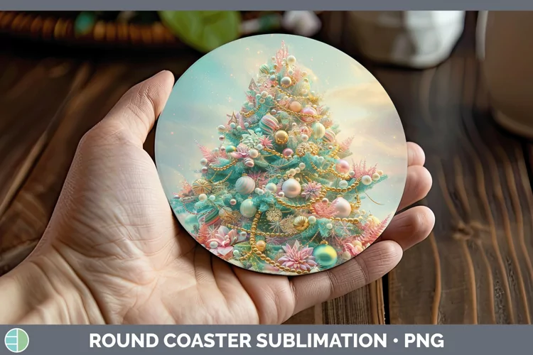 Pearl Christmas Tree Round Coaster Sublimation Coaster