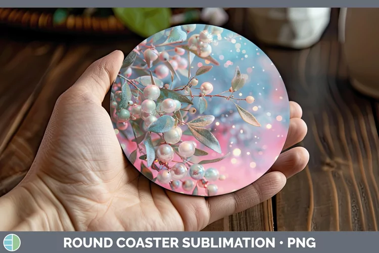 Pearl Christmas Mistletoe Round Coaster Sublimation Coaster