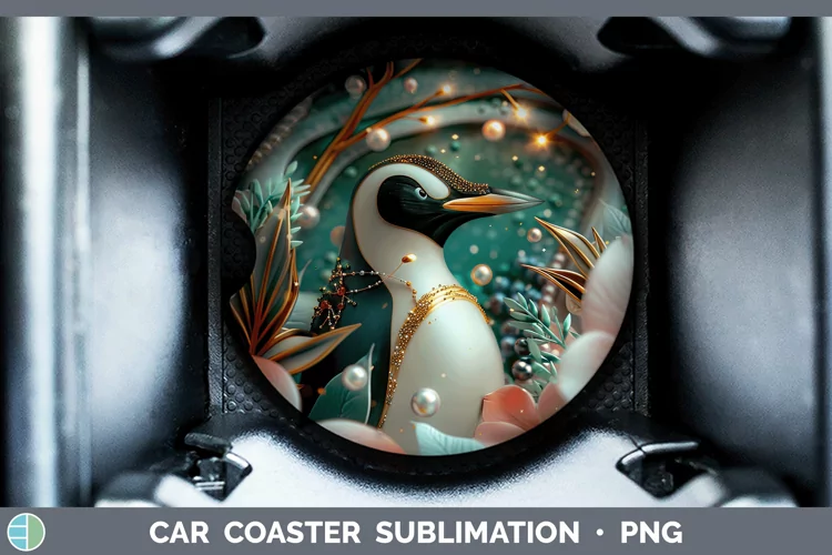 Pearl Christmas Penguin Car Coaster Sublimation Coaster Desi