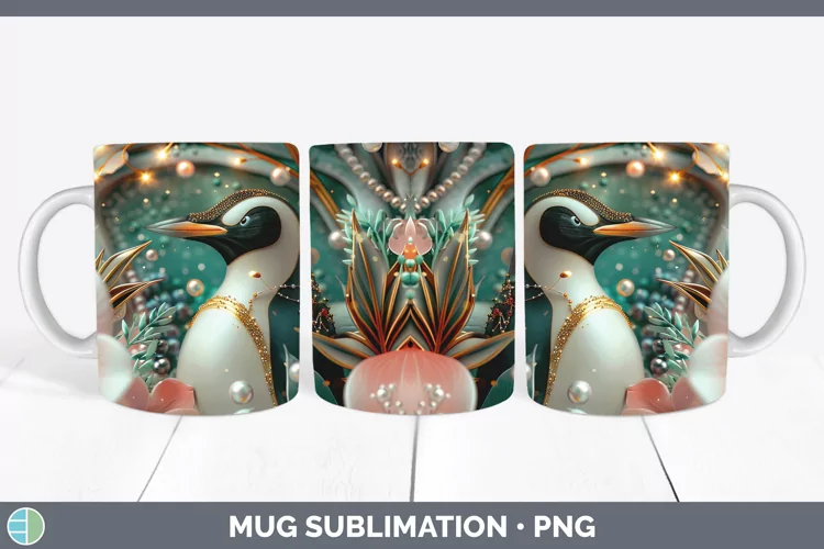 Pearl Christmas Penguin Mug Wrap Sublimation Coffee Cup Desi