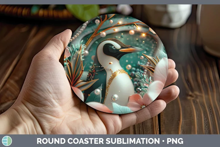 Pearl Christmas Penguin Round Coaster Sublimation Coaster De
