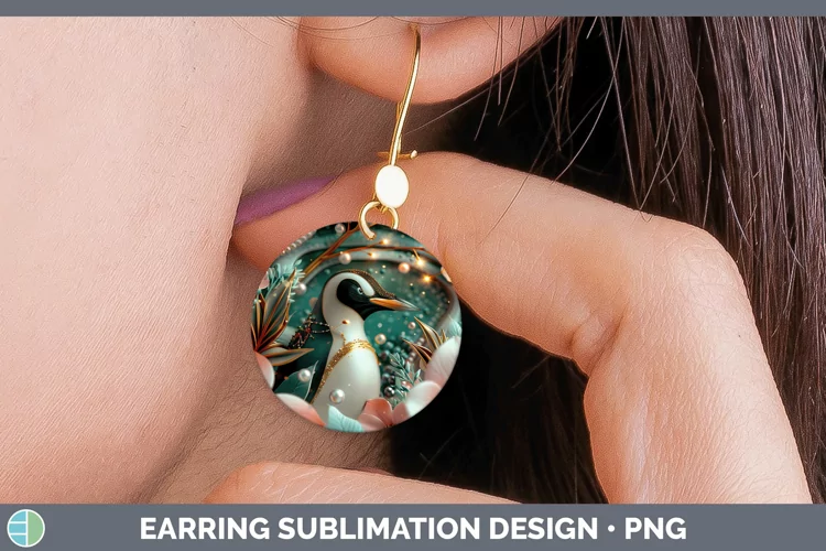 Pearl Christmas Penguin Round Earrings Sublimation Earrings