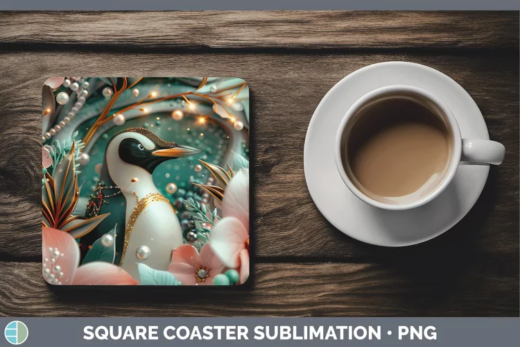 Pearl Christmas Penguin Square Coaster Sublimation Coaster D