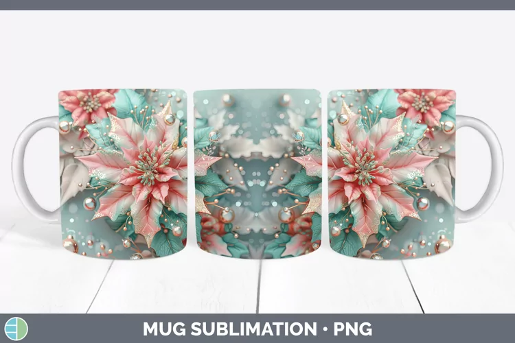Pearl Christmas Poinsettia Mug Wrap Sublimation Coffee Cup D