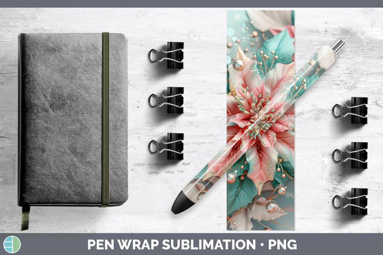 Pearl Christmas Poinsettia Pen Wrap Sublimation Epoxy Pen De