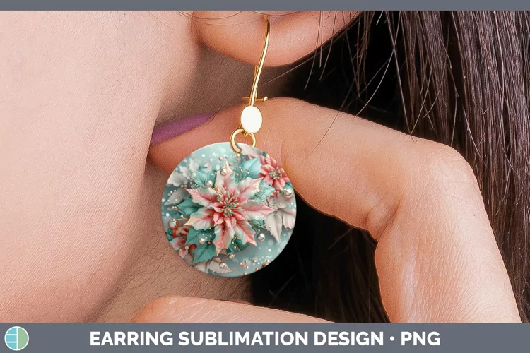 Pearl Christmas Poinsettia Round Earrings Sublimation Earrin