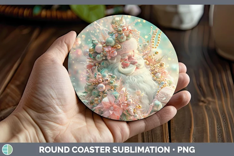 Pearl Christmas Santa Round Coaster Sublimation Coaster Desi