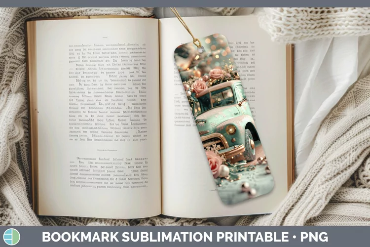 Pearl Christmas Vintage Truck Bookmark Sublimation Printable