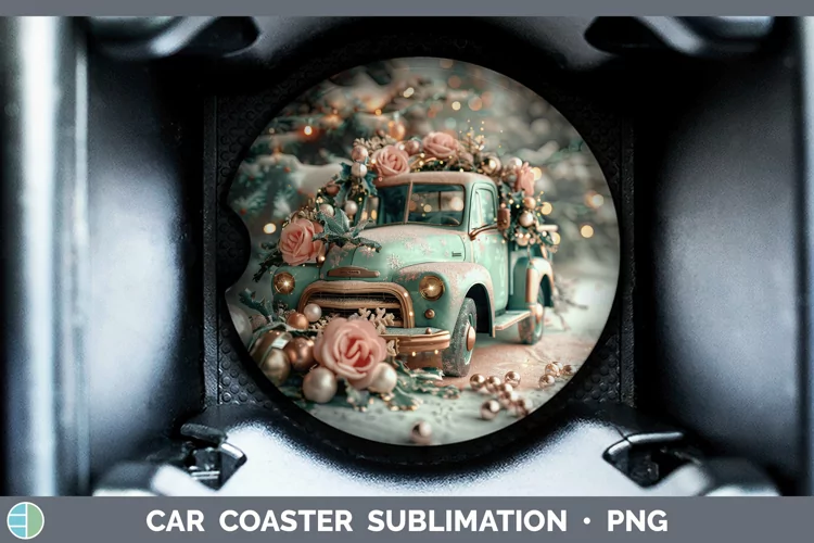 Pearl Christmas Vintage Truck Car Coaster Sublimation Coaste