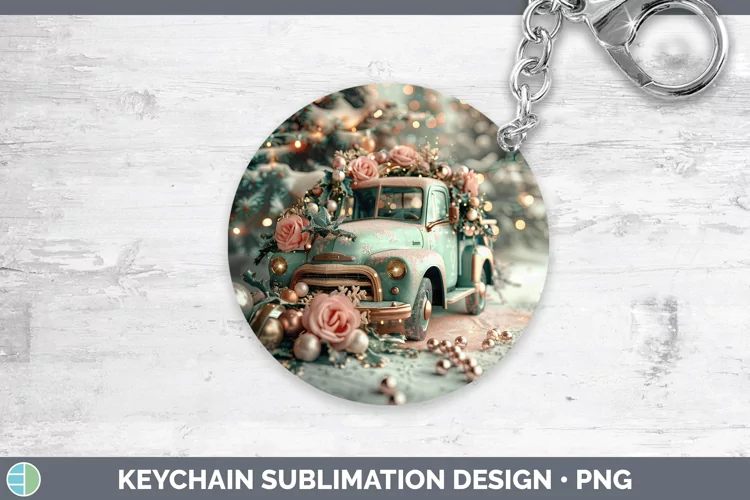 Pearl Christmas Vintage Truck Keychain Sublimation Keyring D