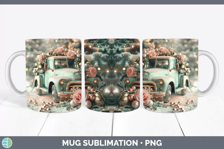 Pearl Christmas Vintage Truck Mug Wrap Sublimation Coffee Cu