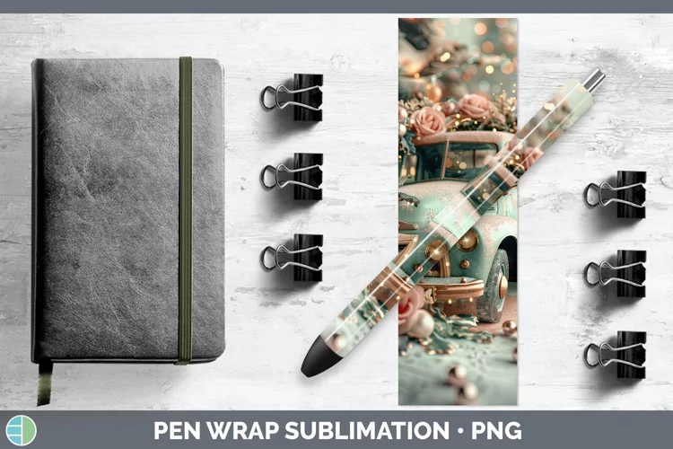Pearl Christmas Vintage Truck Pen Wrap Sublimation Epoxy Pen