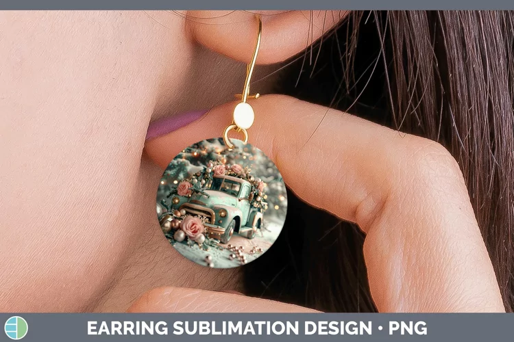 Pearl Christmas Vintage Truck Round Earrings Sublimation Ear