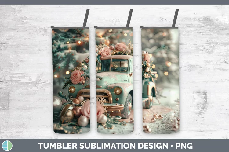 Pearl Christmas Vintage Truck Tumbler Sublimation 20 oz Skin