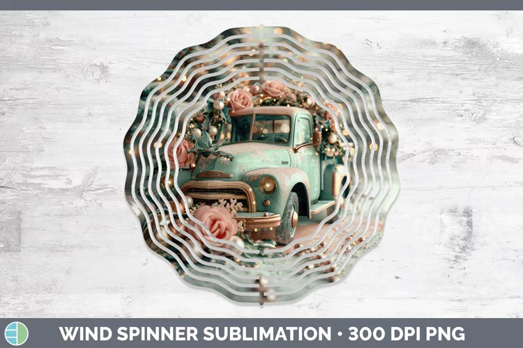 Pearl Christmas Vintage Truck Wind Spinner Sublimation Spinn