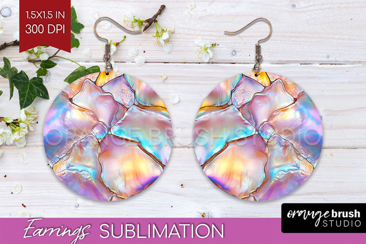 Pearl Round Earrings - Pearl Texture PNG Sublimation