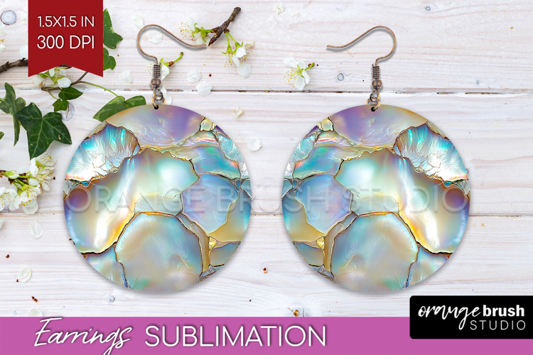 Pearl Round Earrings - Pearl Texture PNG Sublimation