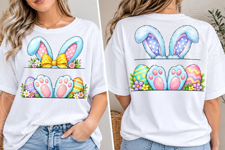 Peekaboo Easter Bunny Cute Bunny Ears & Easter Eggs PNG example image 1