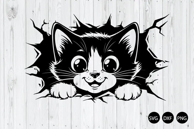 Cute Cat Peeking Breaking Through Wall SVG, Peeking Cat SVG