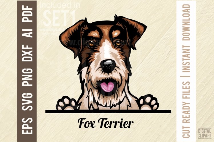 Fox Terrier - Peeking Dog Color SVG Pet Vector Portrait
